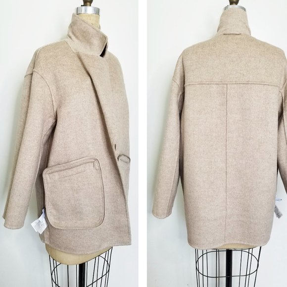 Paris Atelier & Other Stories Jacket Coat Herringbone Wool Soft Oversized Tan - Picture 7 of 7